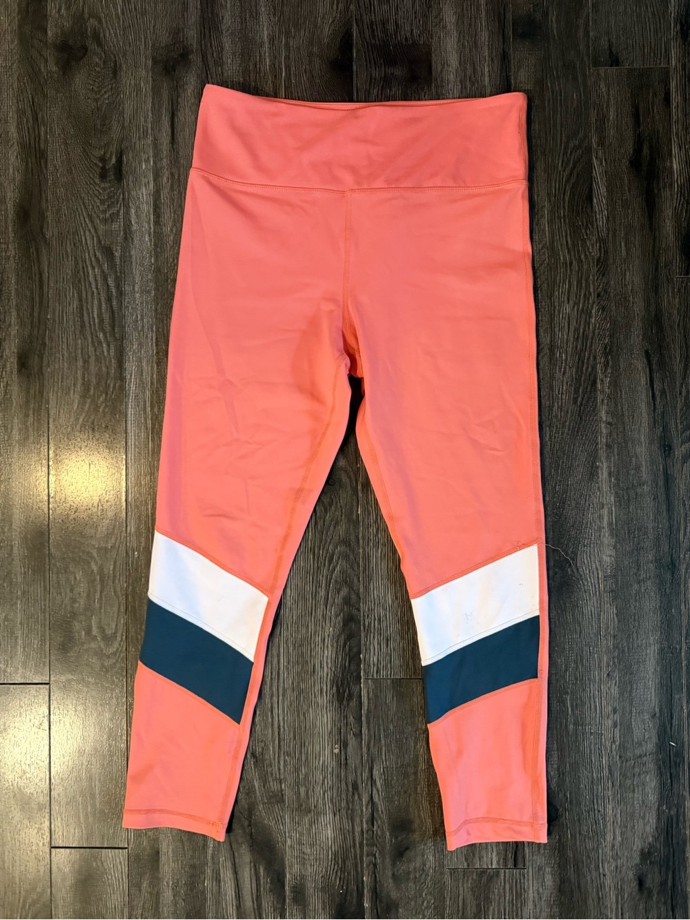 ZYIA Coral Pink Colorblock Leggings with Navy & White Panels